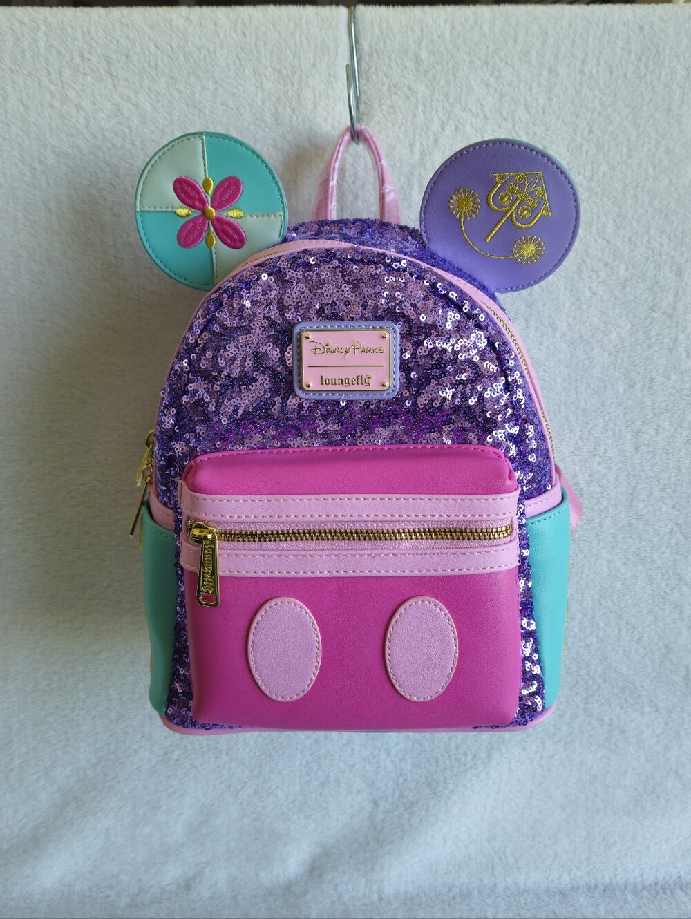 Loungefly Disney MMMA Small World Mini Backpack Sequin NWT Pink Embroidered